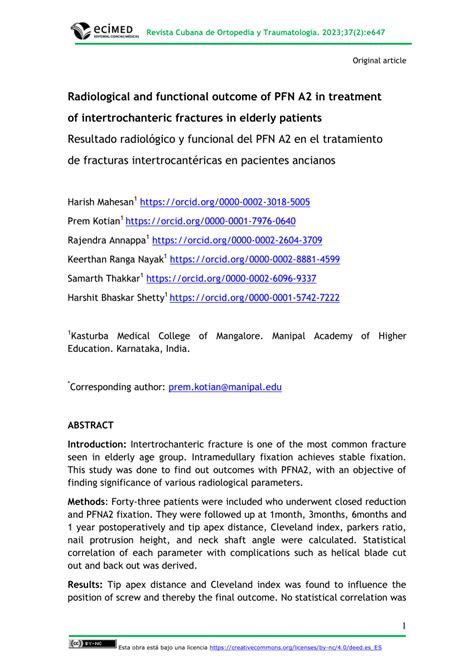 Pdf Radiological And Functional Outcome Of Pfn A In Treatment Of