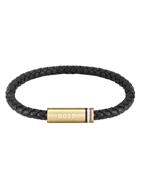 Boss Braided Leather Bracelet Black Standout