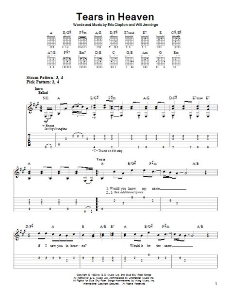 Tears In Heaven By Eric Clapton Sheet Music For Easy Guitar Tab At