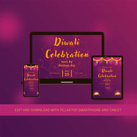 Diwali Party Invitation Hindu Festival Of Lights Digital Card Deepavali Celebration Invite