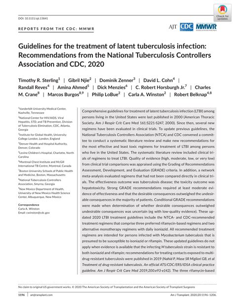 Pdf Guidelines For The Treatment Of Latent Tuberculosis Infection