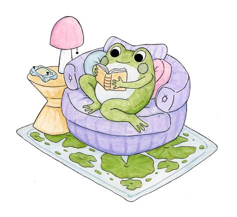 Frog With Mushroom Cottage Core Design Wall And Art Print Frog On