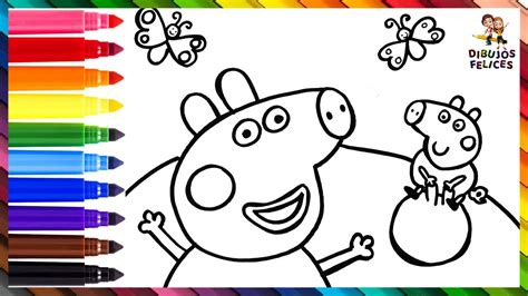 Dibuja y Colorea A Peppa Pig Y George Pig Jugando Afuera 曆 Dibujos Para