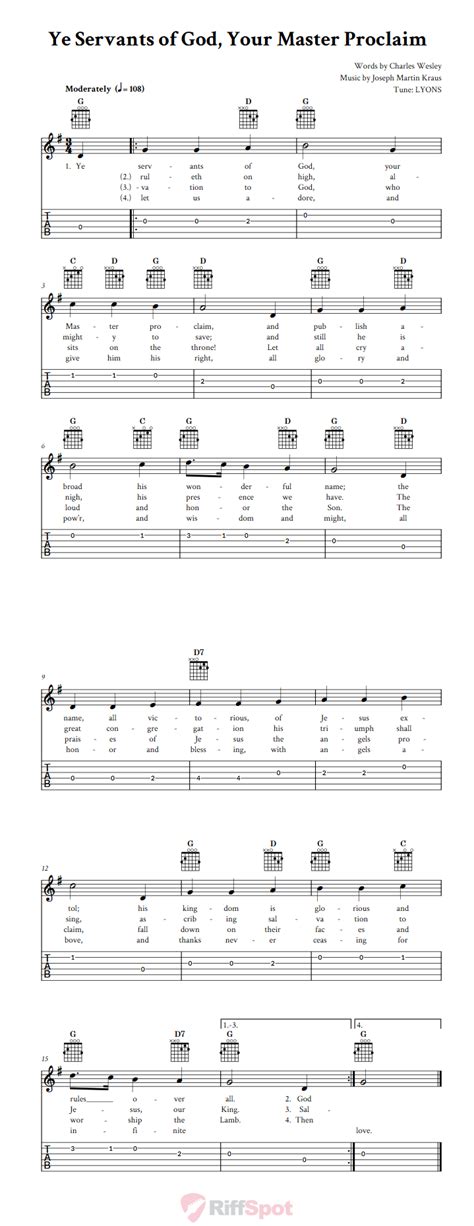 Ye Servants Of God Your Master Proclaim Easy Guitar Sheet Music And