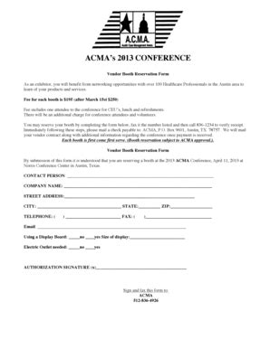 Fillable Online Austin Cma 2013 Vendor Booth Reservation Form Austin