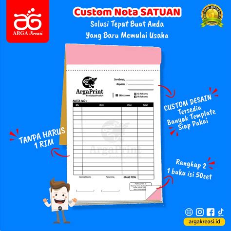 Jual Cetak Nota Satuan Custom 1 4 F4 Kertas NCR Rangkap 2 Untuk Nota