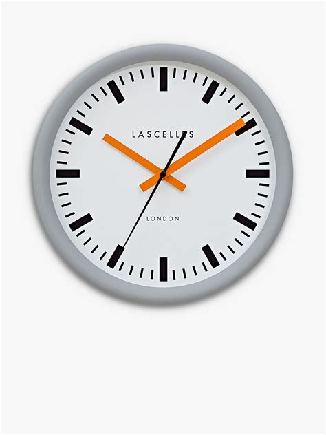 Lascelles Swiss Station Silent Sweep Wall Clock Cm Grey Orange