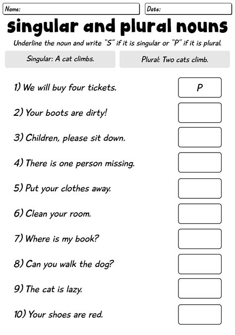 Singular Plural Nouns Worksheets