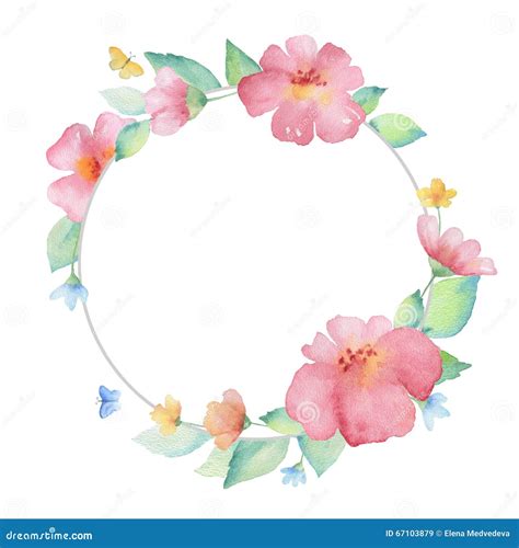 Watercolor Round Frame Stock Illustration Illustration Of Bouquet