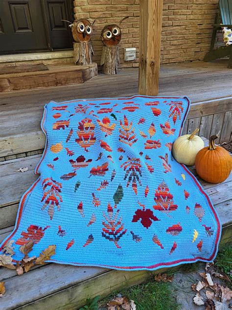 Ravelry Falling Leaves Mosaic Overlay Blanket Throw Pattern By Carol