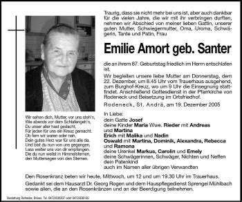 Traueranzeigen Von Emilie Amort Trauer Bz