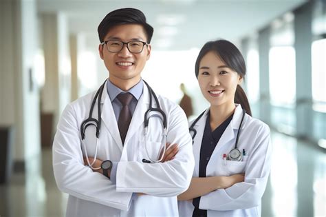 Premium AI Image Two Doctors In White Coats Stand In A Hallway With