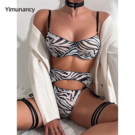 Yimunancy Zebra Print Lingerie Set Women Piece Bra Brief Underwear Set Garter Kit Intimates