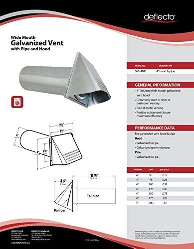 Deflecto Dryer Vent Wide Mouth Galvanized Vent Hood With Pipe Silver