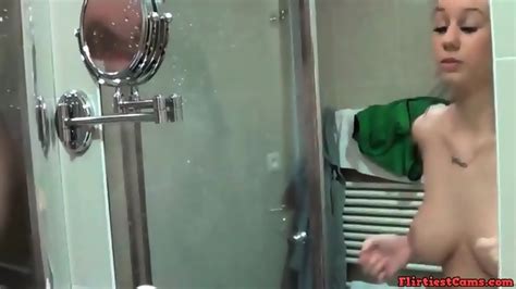 Babe With Nice Tits Gives A Handjob In The Shower