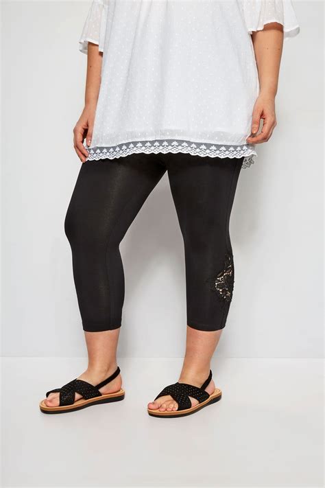 Black Lace Embroidered Cropped Leggings Sizes To Yours Clothing