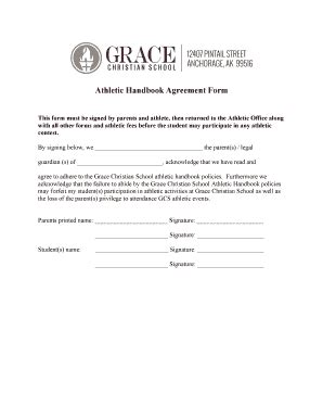 Fillable Online Athletic Handbook Agreement Form Grace Christian Fax