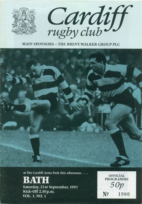 Programme Cardiff V Bath 1991 Cardiff Rugby Museum