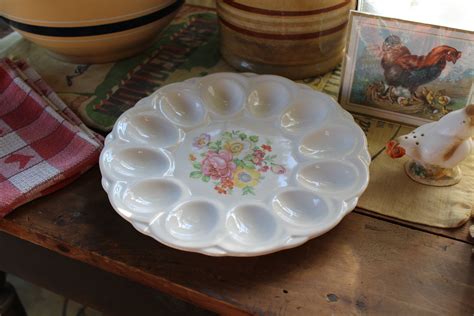 Vintage Egg Plate Canonsburg Pottery Egg Dish E And R Porcelain Deviled Eggs Plate White