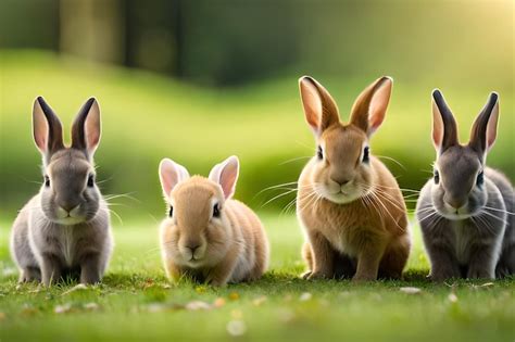 Premium Photo | A group of rabbits in a field