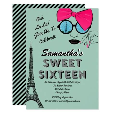 Sweet Sixteen Paris Theme Birthday Invitation Card Zazzle Paris Birthday Theme Birthday