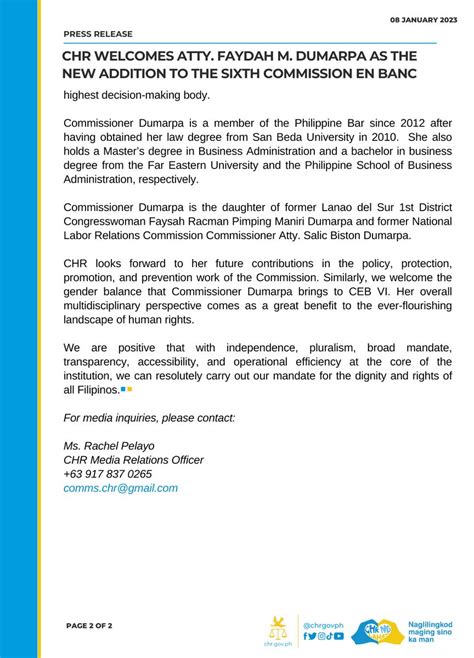 CHR Philippines On Twitter READ CHR Welcomes Atty Faydah M