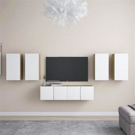 Tmishion Ensemble De Meuble Tv Pcs Blanc Et Ch Ne Sonoma Agglom R