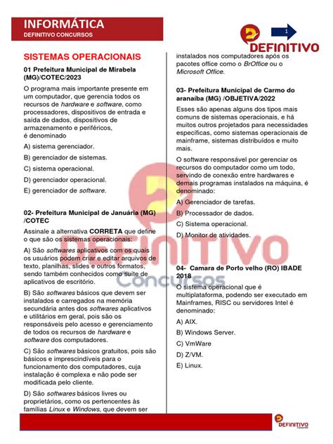 Apostila De Informática Para Concurso Pdf Atualizada 2024 Grátis - Apostila de Informática para Concursos | PDF | Sistema operacional ...