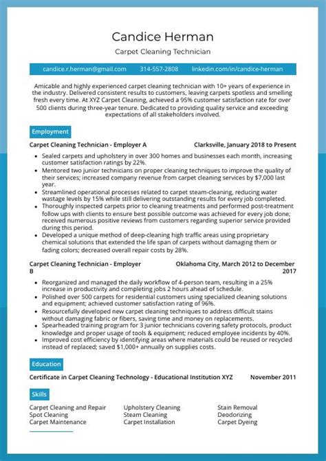 Carpet Cleaning Technician Resume Cv Example And Writing Guide