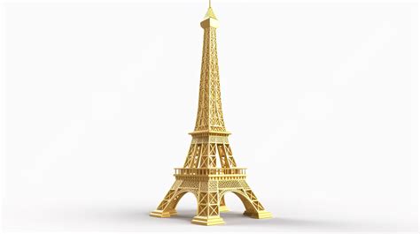 Elegant 3d Eiffel Tower In Gold Against A Pure White Background Tour