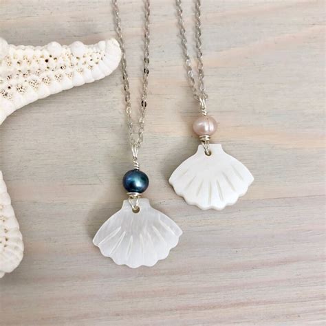 Black Pearl Seashell Necklace Mother Of Pearl Necklace Etsy