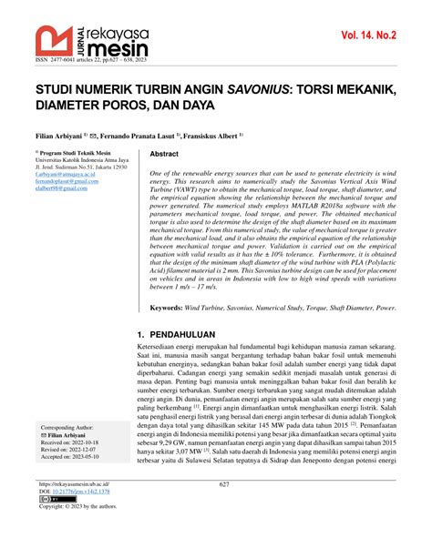 PDF STUDI NUMERIK TURBIN ANGIN SAVONIUS TORSI MEKANIK DIAMETER