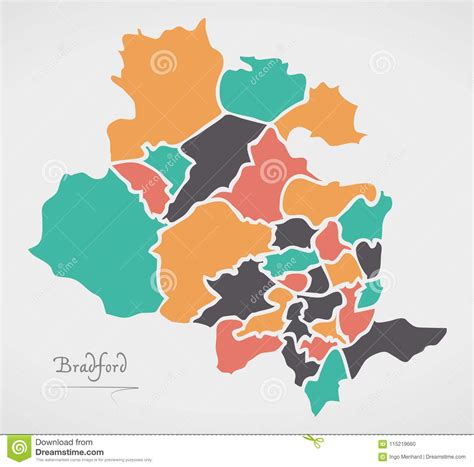 Bradford Map Cidades E Formas Redondas Modernas Ilustração do Vetor