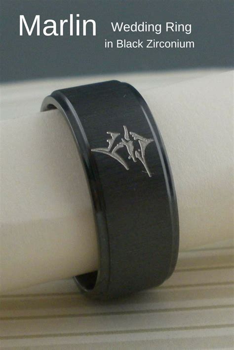 Marlin Wedding Ring In Black Zirconium With Cross Satin Finish And