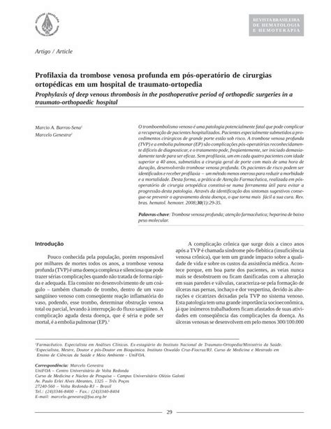 PDF Profilaxia da trombose venosa profunda em pós operatório