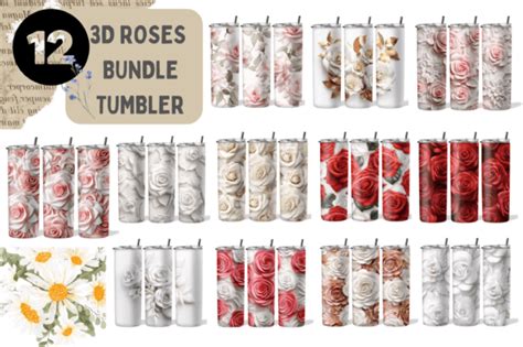 12 Bundle 3d Roses 20oz Skinny Tumbler Graphic By Gingerdesign