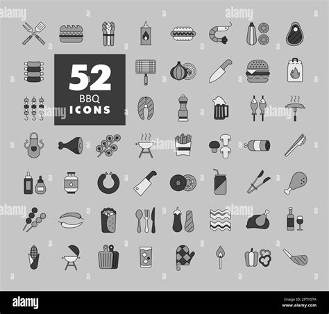 Barbecue And Bbq Grill Grayscale Icon Set Graph Symbol For Cooking Web