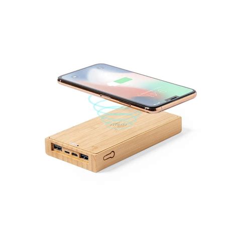 Bambusowy power bank 10000 mAh bezprzewodowa ładowarka 5W ładowarka