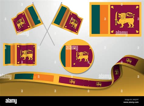 A Set Of Illustrated Sri Lanka Flags In Different Shapes And Variations