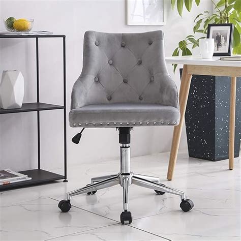 Hironpal Grey Crushed Velvet Fabric Home Office Chair Swivel High