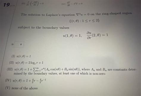 Solved OR 19 APT 0 Do The Solution To Laplace S Equation Chegg