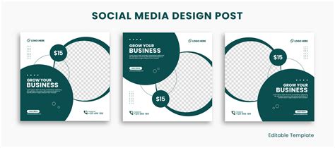 Set Of Editable Social Media Design Post Template With Rounded