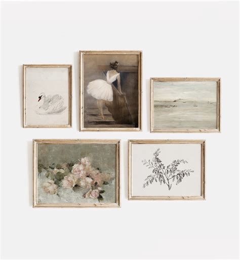 Set Of 5 Prints Girls Room Art Gallery Wall Art Printable Vintage