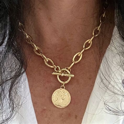 Toggle Necklace With Gold Coin Gold Toggle Necklace Gold Chain