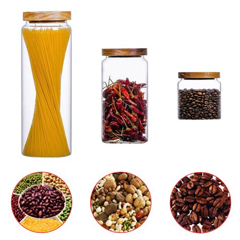 Wood Lid Glass Airtight Canister Kitchen Storage Bottles Jar Candy Food Jar Container Bottle