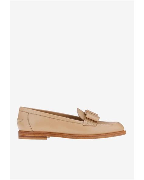 Ferragamo Viva Leather Loafers With Maxi Bow In Beige Natural Lyst UK