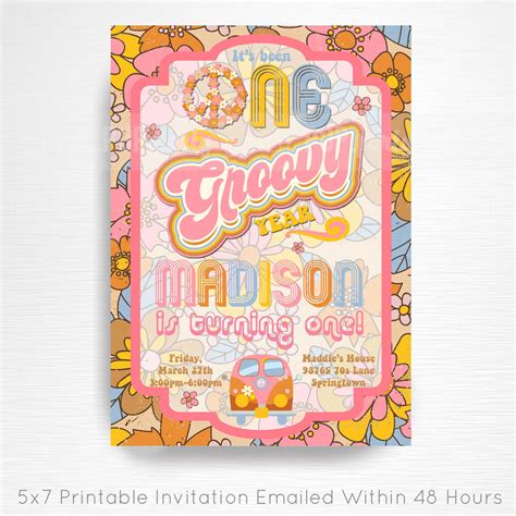 S S One Groovy Year Birthday Party Printable Invitation Etsy