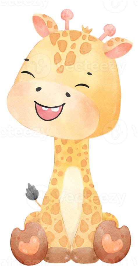 Watercolour Cute Happy Baby Giraffe Animal Cartoon Hand Drawn 22025267 Png