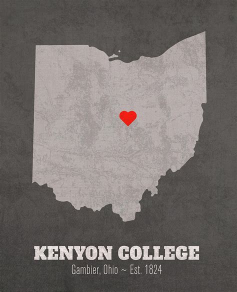 Kenyon College Gambier Ohio Founded Date Heart Map Mixed Media by ...