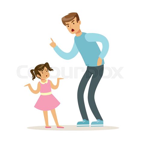 Father Character Scolding His Daughter Vector Illustration Stock